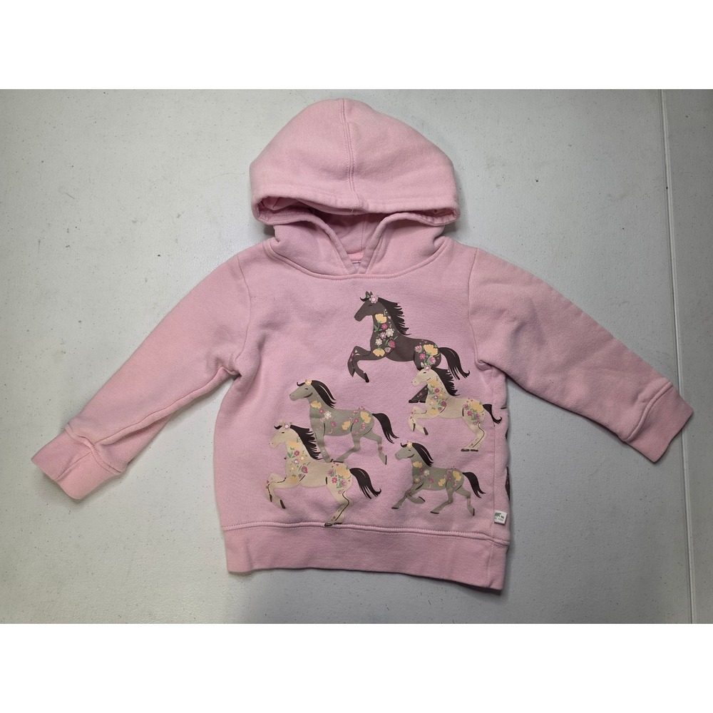 RuggedBear Girls Pink Floral Horse Graphic Fleece Hoodie Sweatshirt 3T